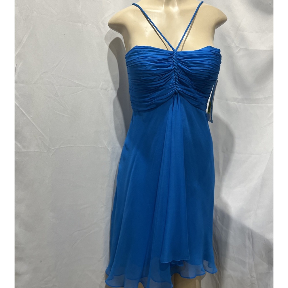 Vintage Y2K Sexy Nite Line Blue Silk Chiffon Ruched Dress NWT Size 8 Deadstock